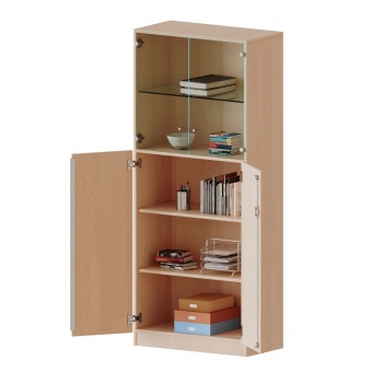 Schrank, 5 OH, Türen unten (3OH), oben 2 Vitrinentüren 2 Türen, abschließbar, B/H/T 80x190x60cm Schrank, 5 OH, Türen unten (3OH), oben 2 Vitrinentüren 2 Türen, abschließbar, B/H/T 80x190x60cm